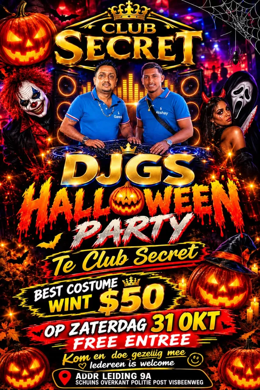 Flyer van DJGS Halloween Party bij Club Secret