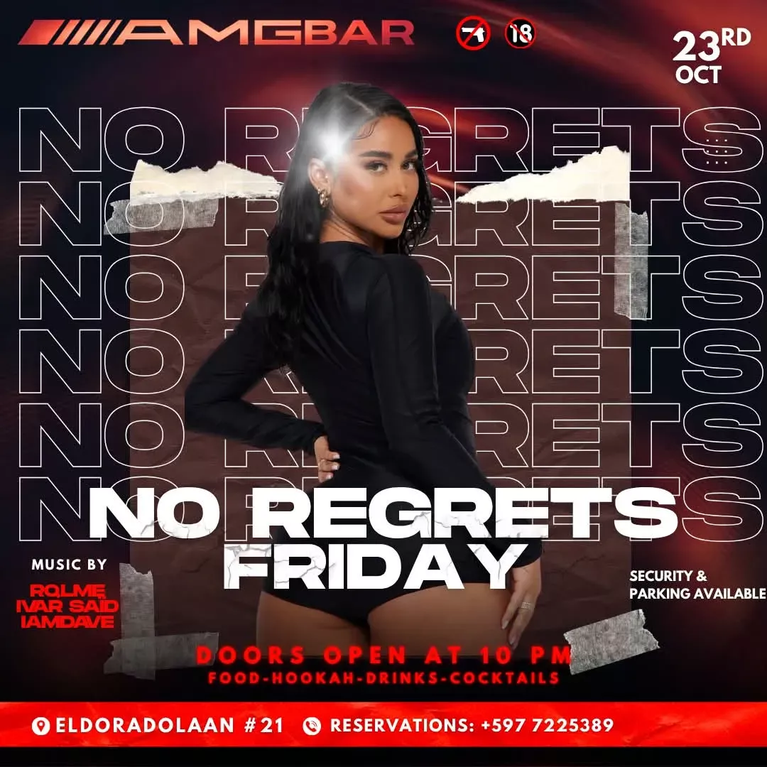 Flyer van NO REGRETS FRIDAY bij AMG Bar