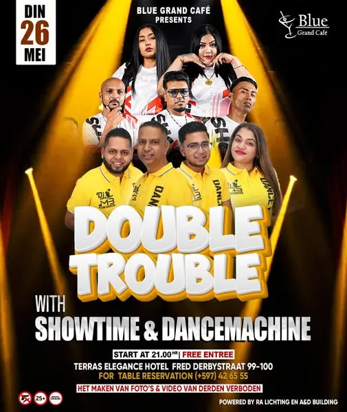 Flyer van DOUBLE TROUBLE bij Blue Grand Café