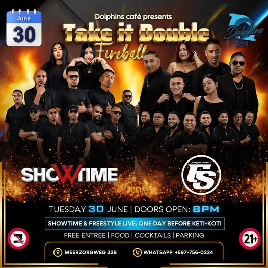 Flyer van Take it Double Fireball bij Dolphins Café