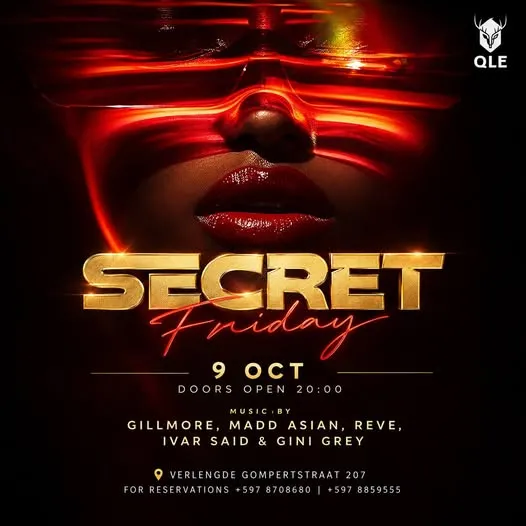 Flyer van SECRET Friday bij QLE