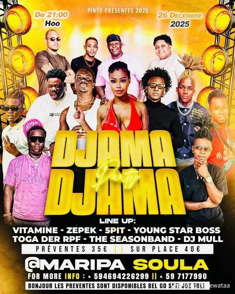 Flyer van Djama Party Djama bij Maripa Soula