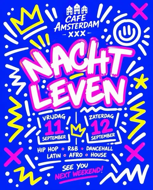 Flyer van Nacht Leven bij Café Amsterdam