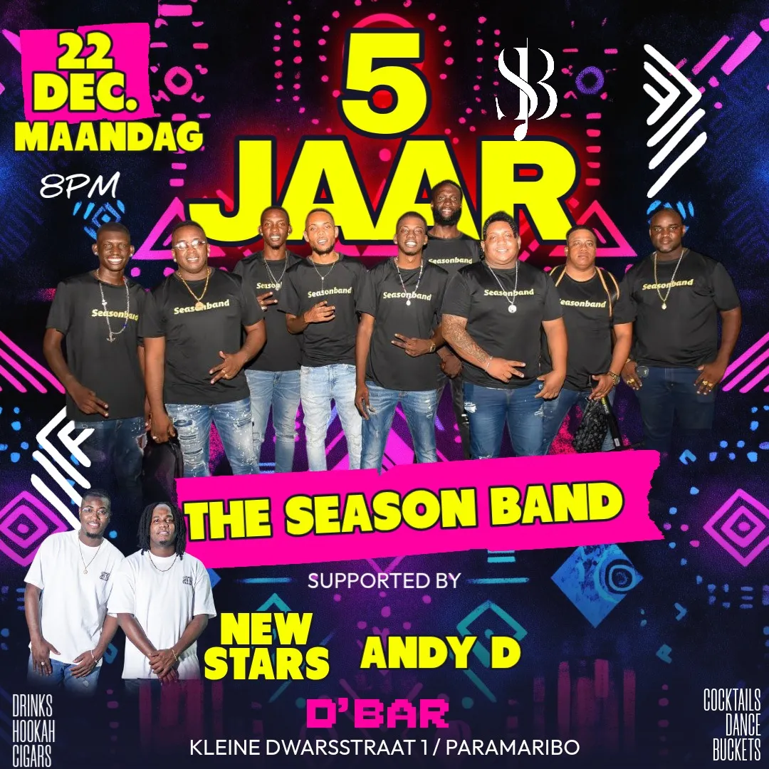 Flyer van 5 Jaar The Season Band bij D'Bar