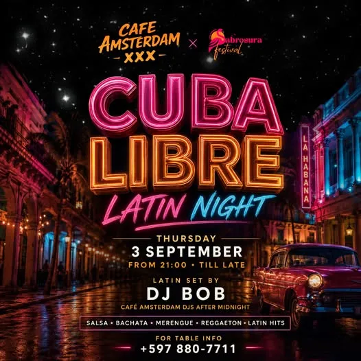 Flyer of CUBA LIBRE LATIN NIGHT at Café Amsterdam