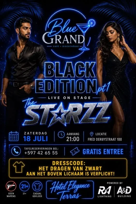 Flyer van BLACK EDITION pt1 bij Blue Grand Café