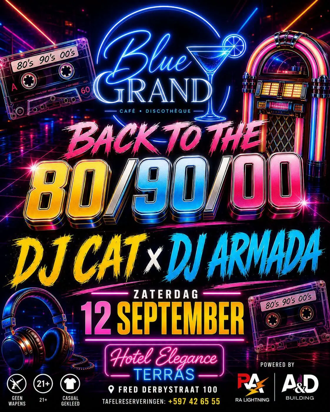 Flyer van BACK TO THE 80/90/00 bij Blue Grand Café