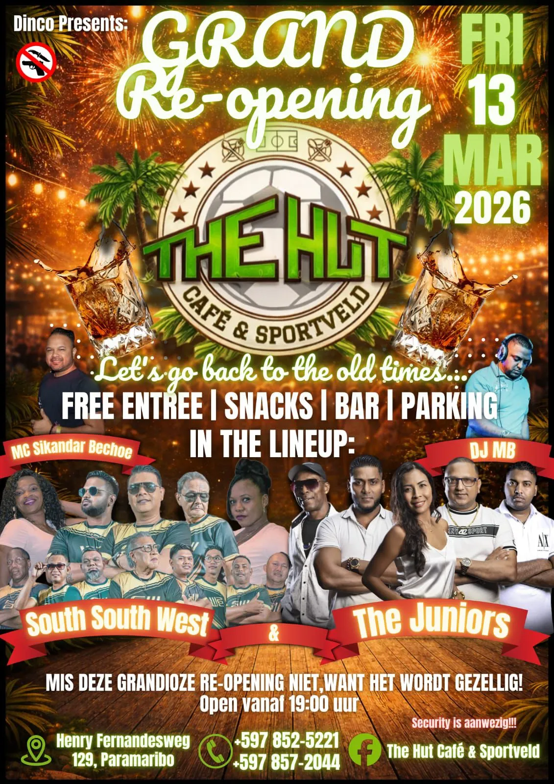 Flyer of GRAND Re-opening at The Hut Café & Sportveld