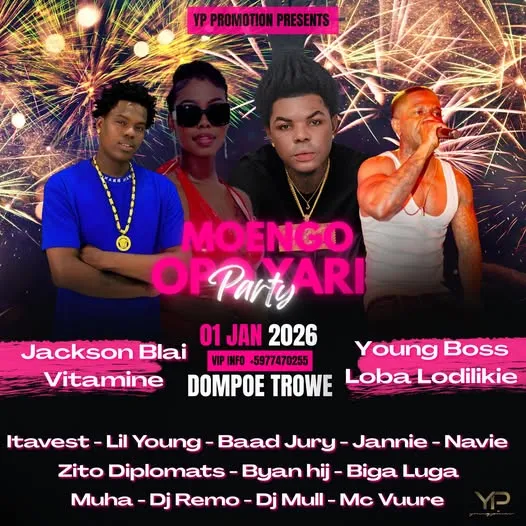 Flyer of Moengo Opo Yari Party at Dompoe Trowe