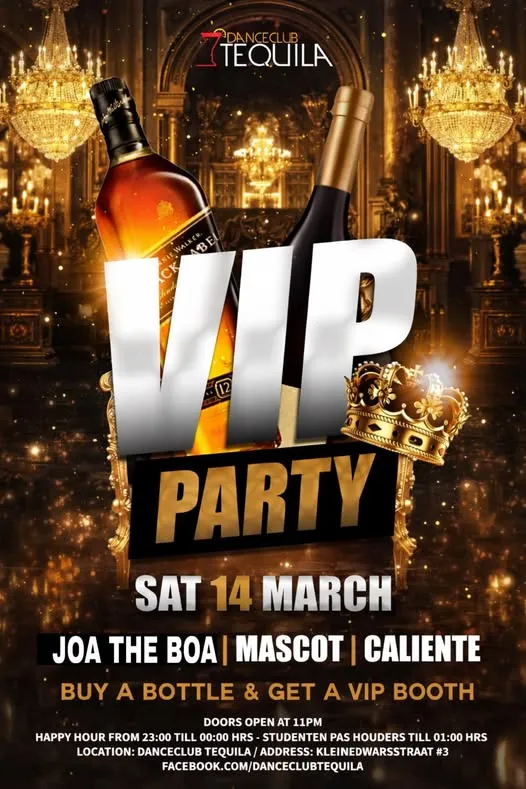 Flyer van VIP PARTY bij Danceclub Tequila