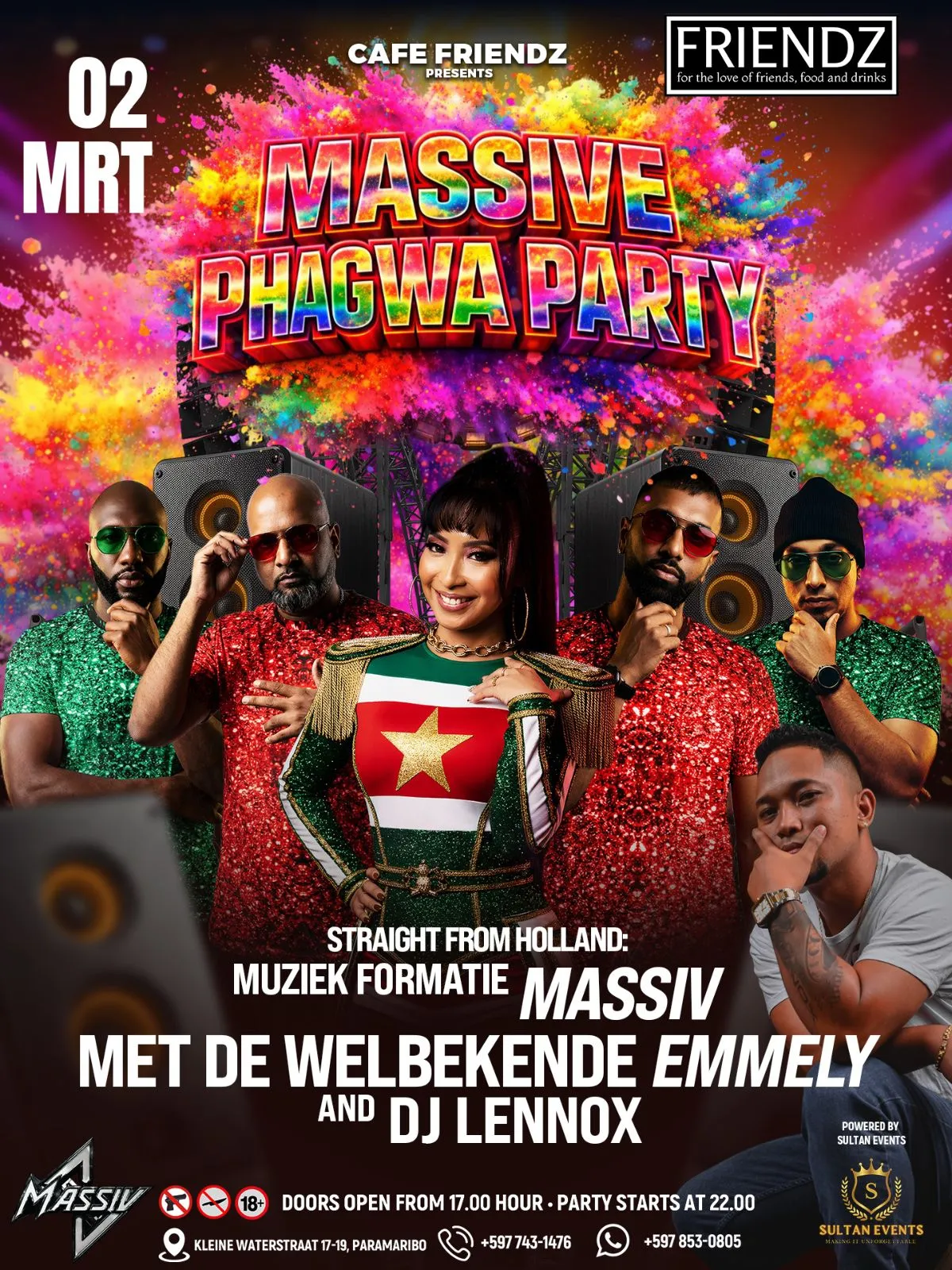 Flyer van Massive Phagwa Party bij Cafe Friendz