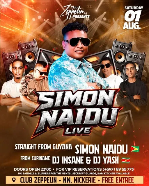 Flyer van SIMON NAIDU LIVE bij Club Zeppelin