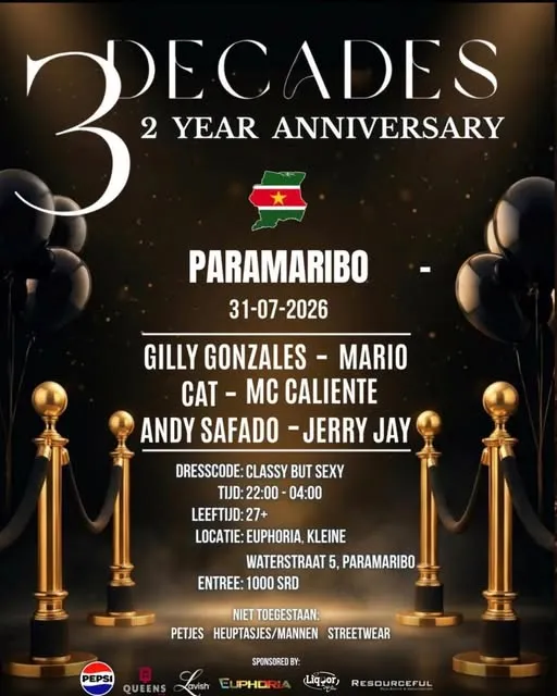 Flyer van 3 DECADES 2 YEAR ANNIVERSARY bij Club Euphoria