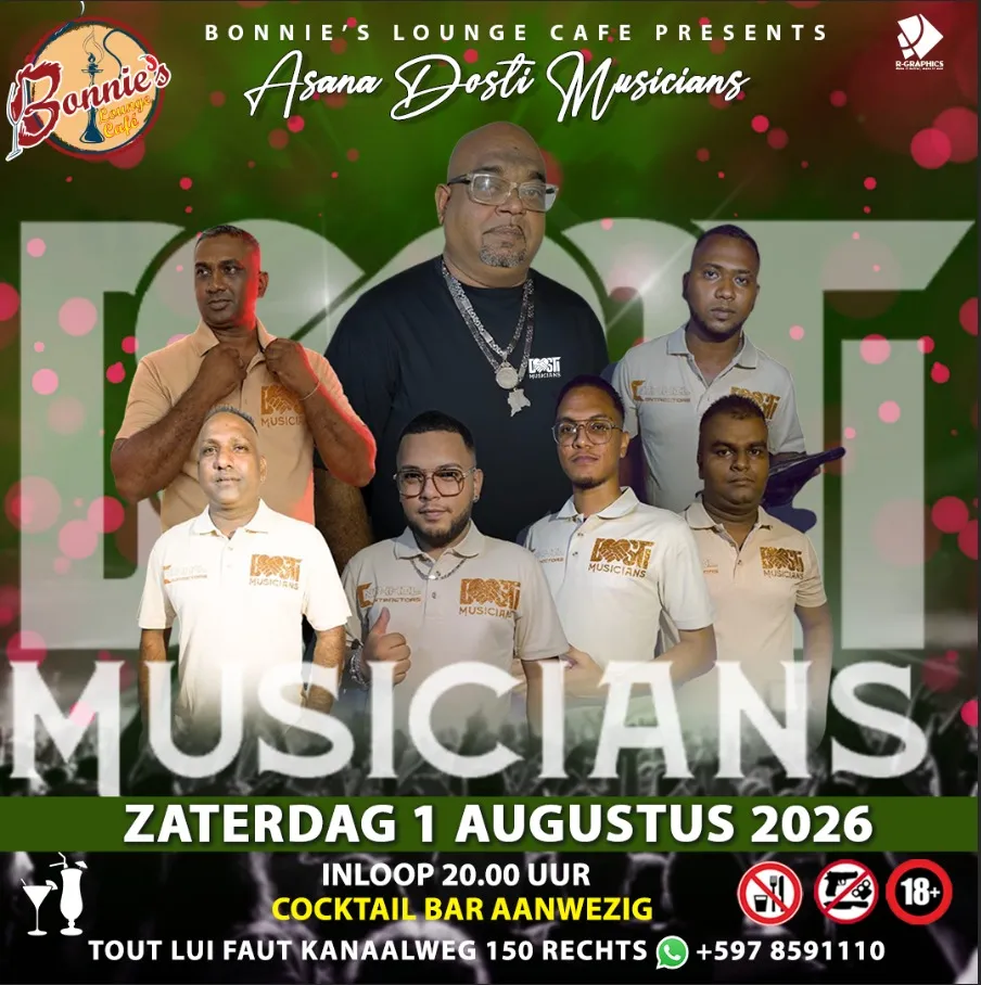 Flyer of Asana Dosti Musicians at Bonnie's Lounge Cafe