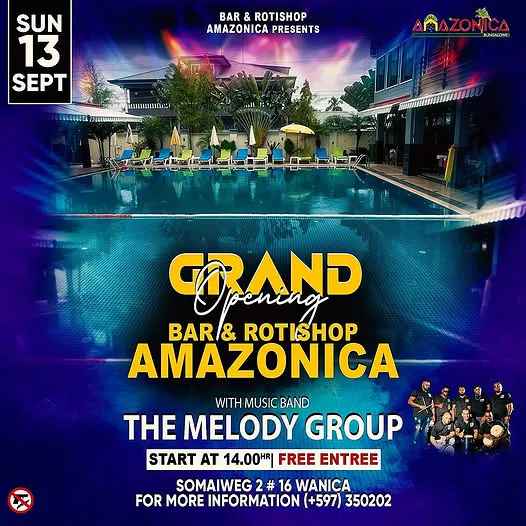 Flyer van GRAND Opening Bar & Rotishop AMAZONICA bij Bar & Rotishop Amazonica