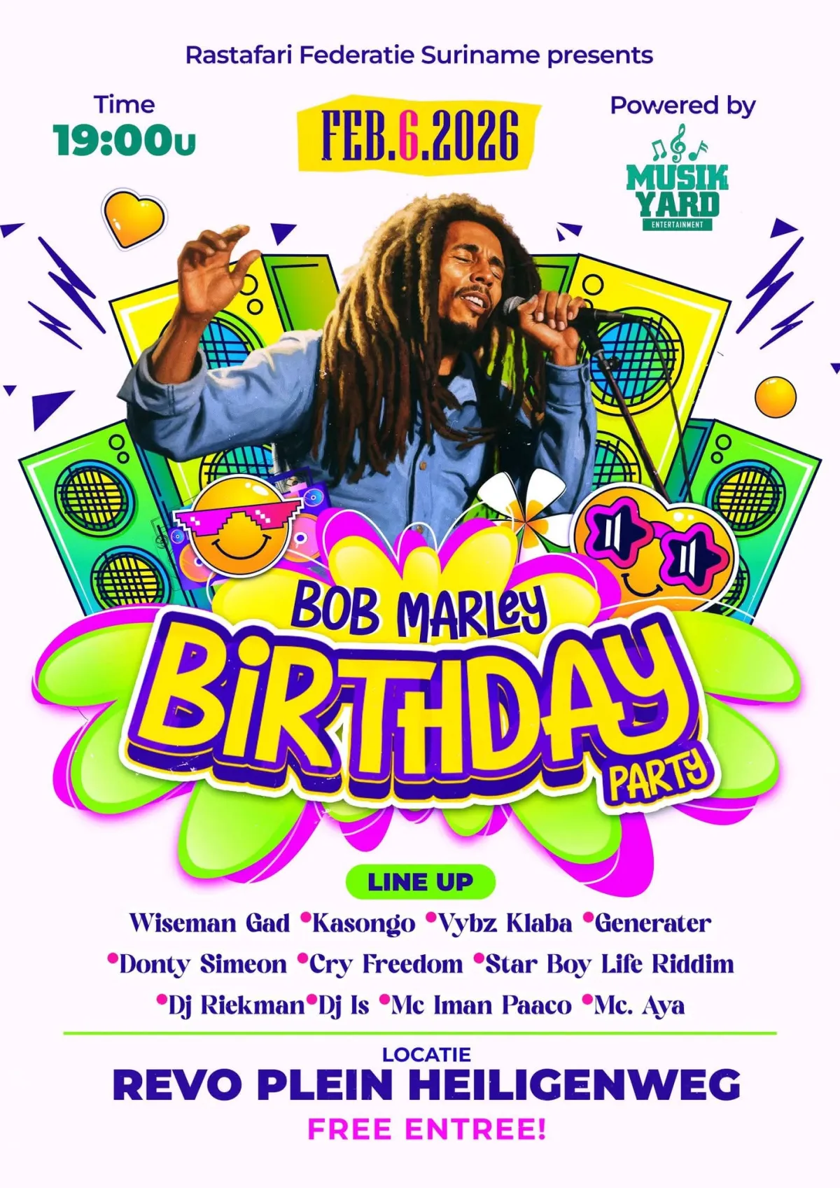 Flyer of Bob Marley Birthday Party at Revo Plein