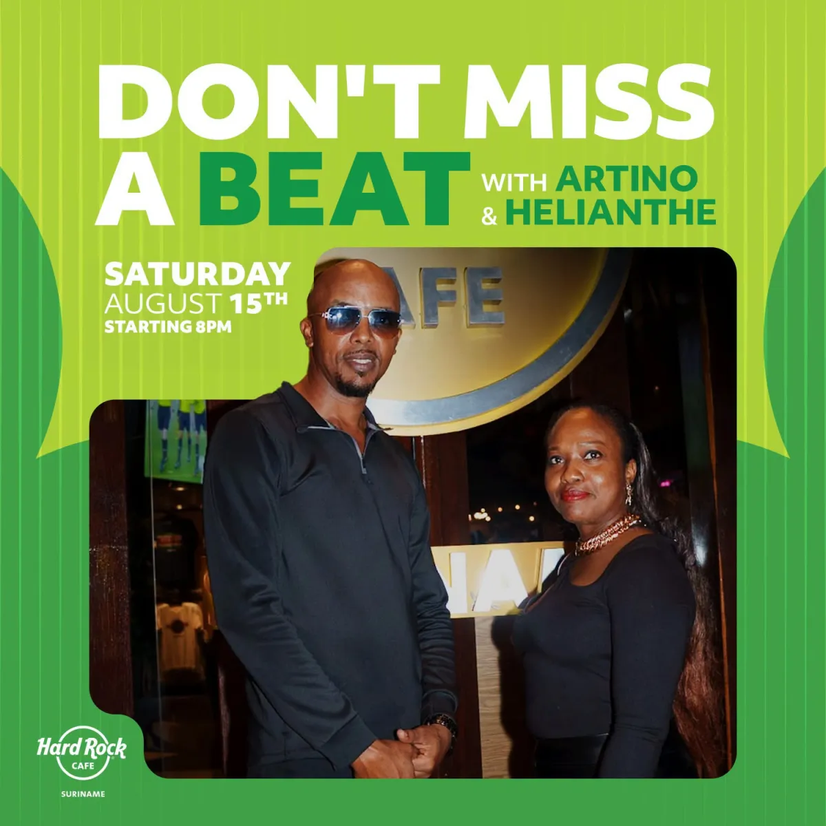 Flyer van DON'T MISS A BEAT bij Hard Rock Cafe Suriname