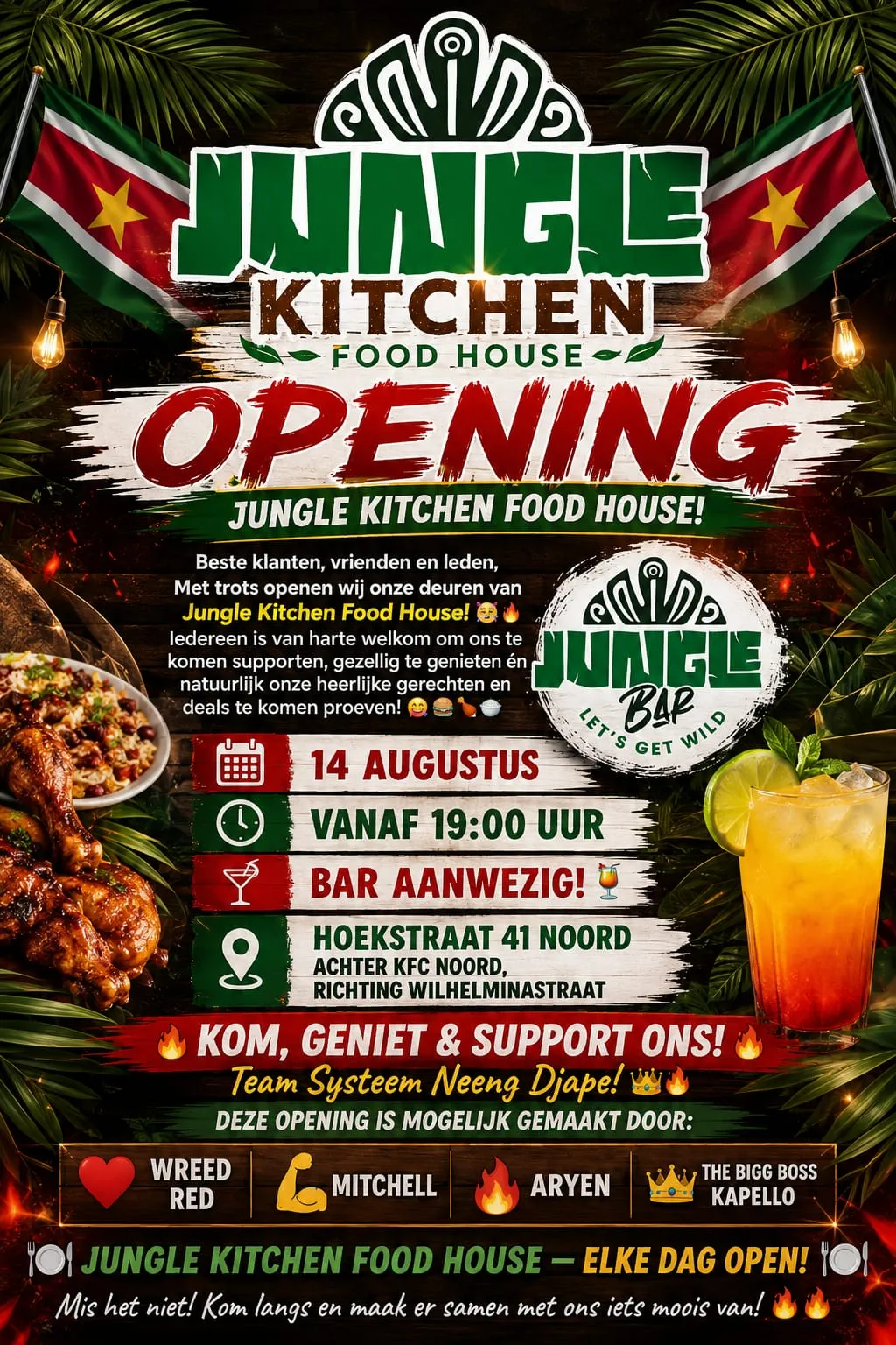 Flyer van OPENING JUNGLE KITCHEN FOOD HOUSE! bij Jungle Kitchen Food House