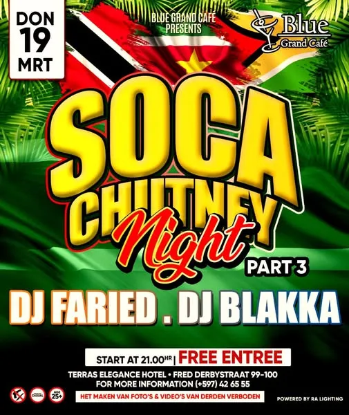 Flyer of SOCA CHUTNEY NIGHT PART 3 at Blue Grand Café