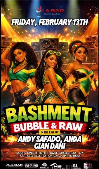 Flyer van Bashment Bubble & Raw bij LA BAR