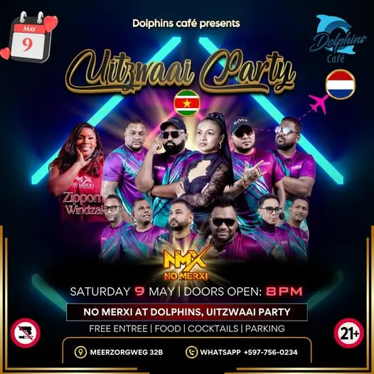 Flyer van Uitzwaai Party bij Dolphins Café
