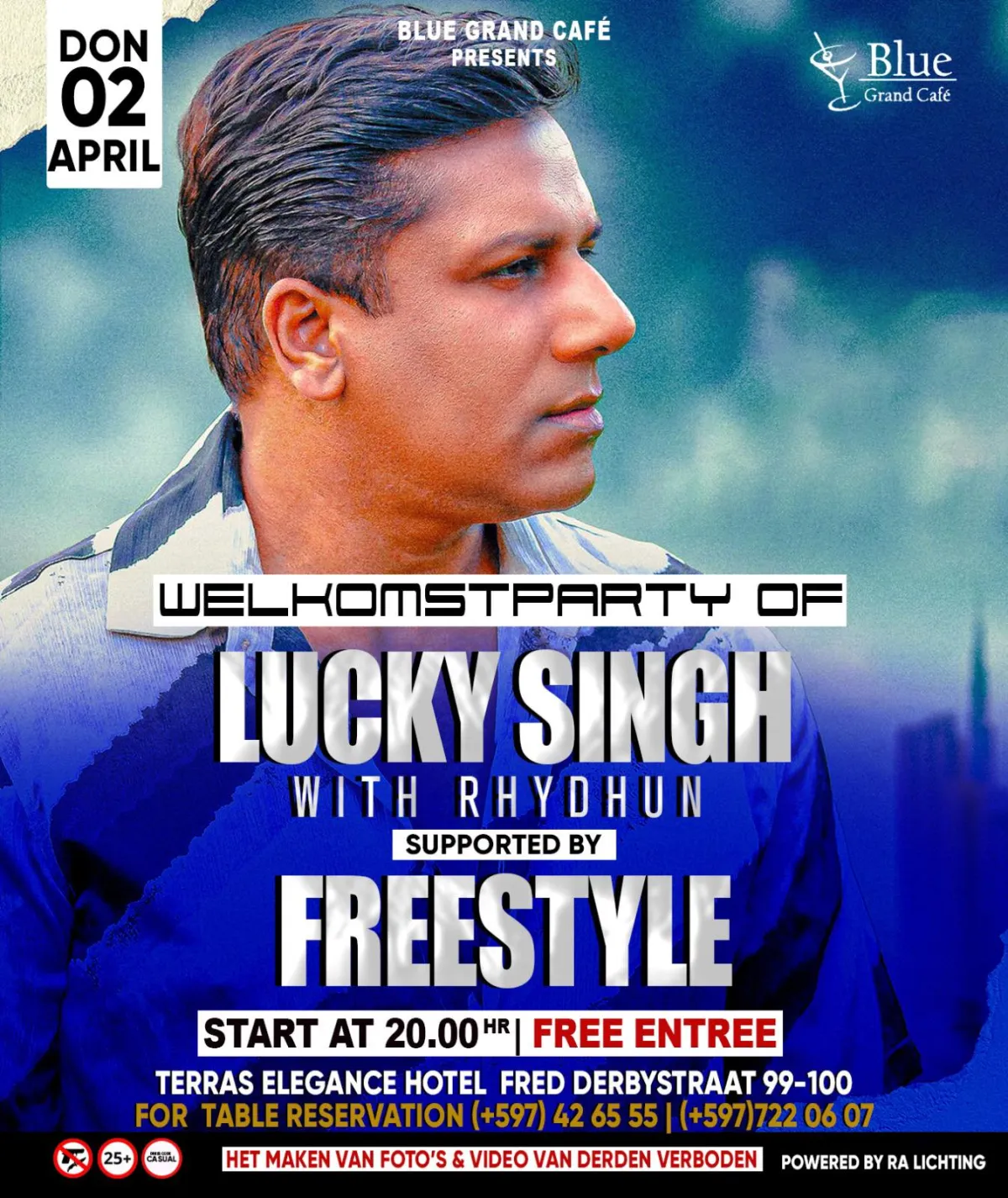 Flyer of Welkomstparty of Lucky Singh at Blue Grand Café