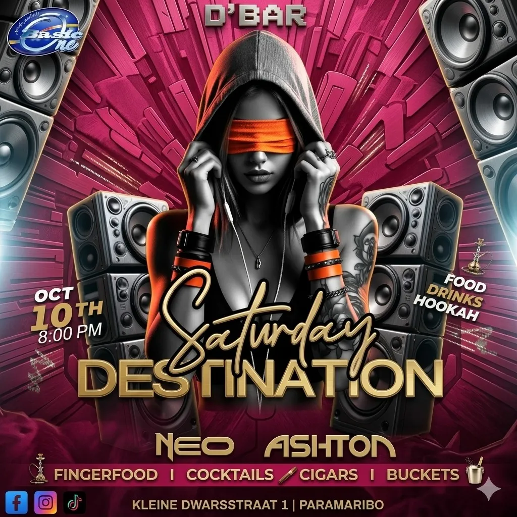 Flyer van Saturday Destination bij D'Bar