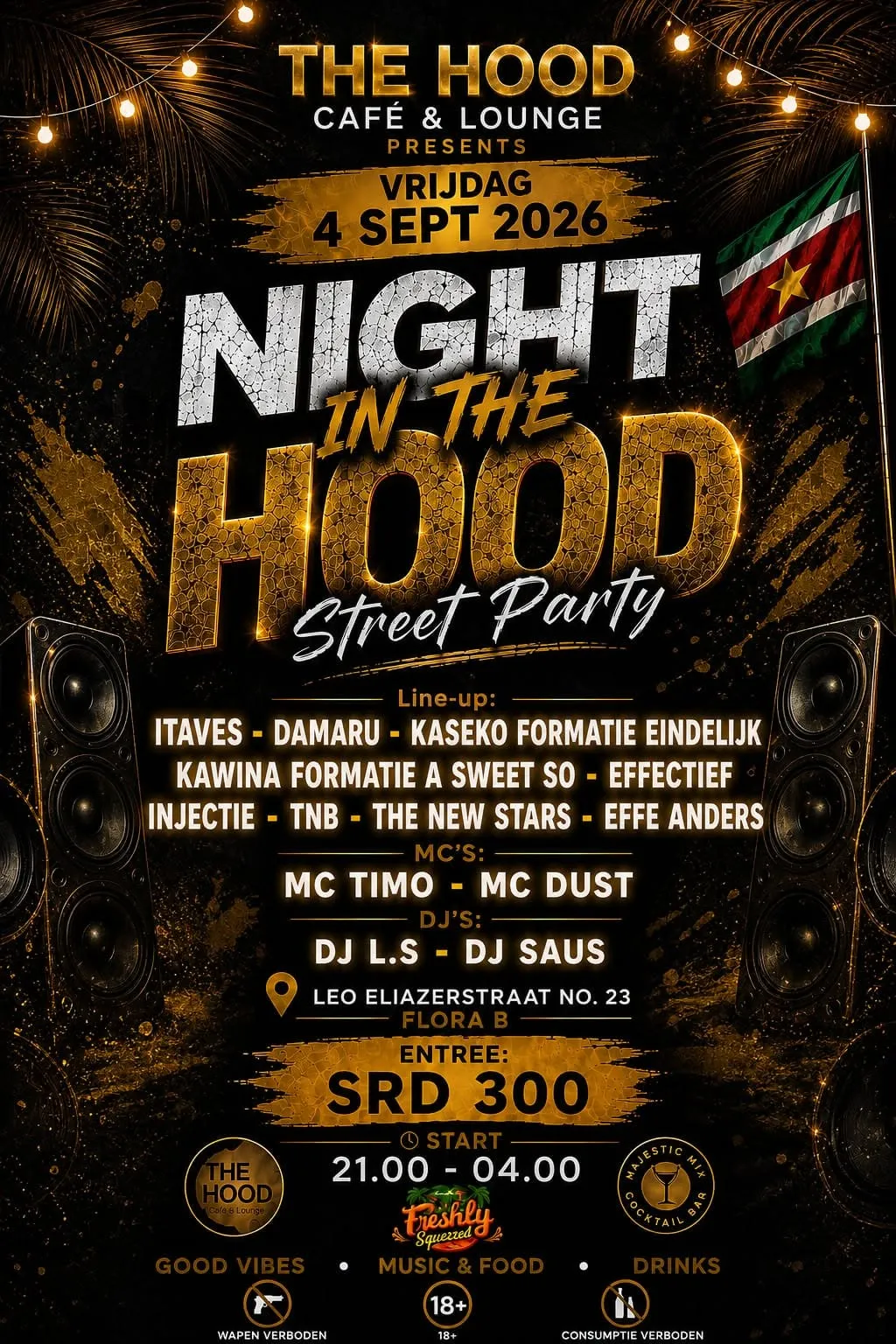 Flyer of NIGHT IN THE HOOD Street Party at The Hood Café & Lounge