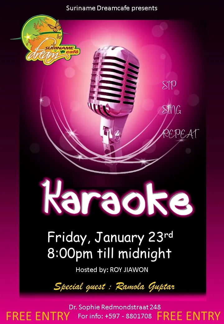 Flyer van Karaoke bij Suriname Dream Cafe