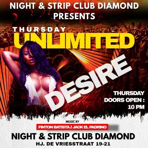 Flyer van THURSDAY UNLIMITED DESIRE bij Night & Strip Club Diamond