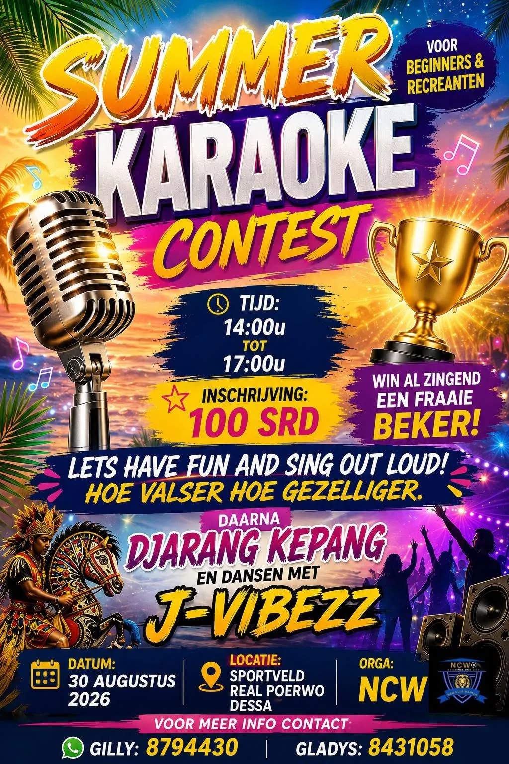 Flyer van SUMMER KARAOKE CONTEST bij Sportveld Real Poerwo, Dessa