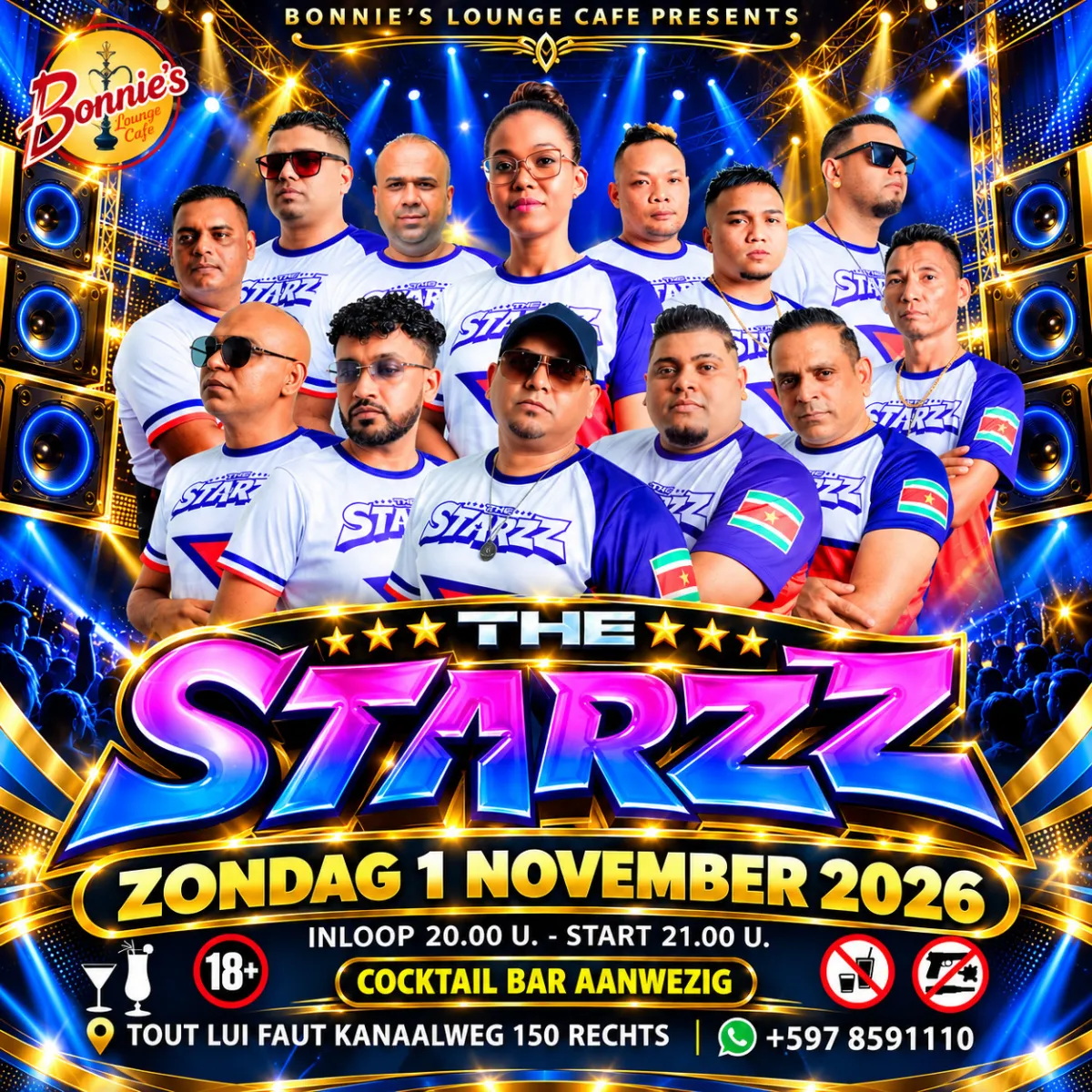 Flyer van THE STARZZ bij Bonnie's Lounge Cafe