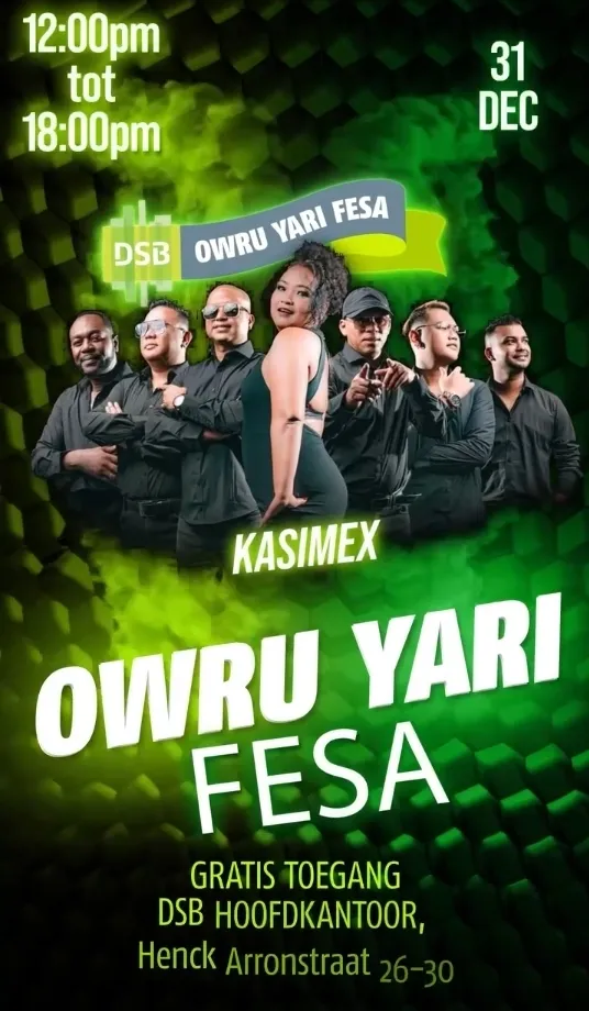 Flyer van Owru Yari Fesa bij DSB Hoofdkantoor