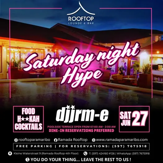 Flyer van Saturday night Hype bij Ramada Rooftop
