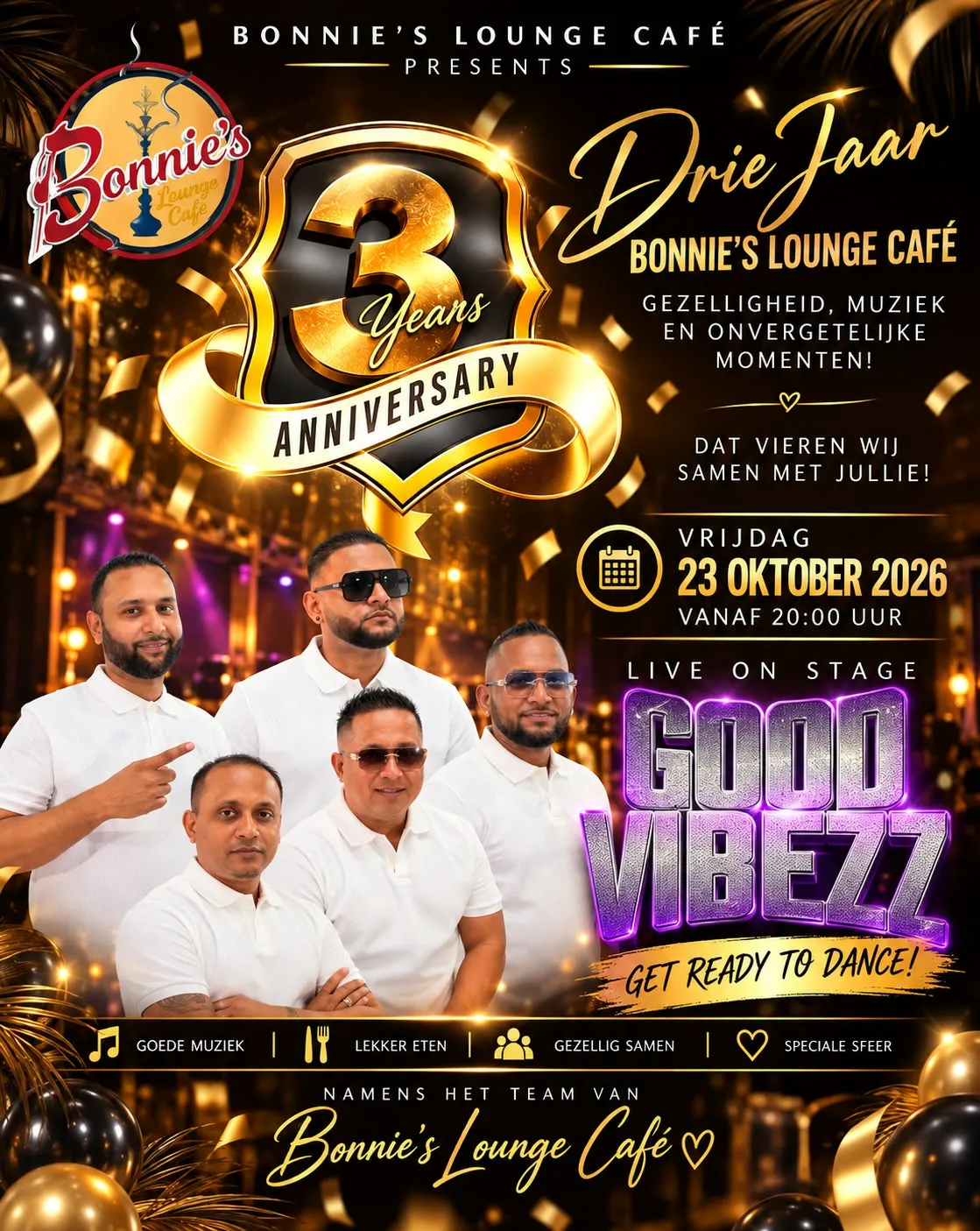 Flyer van 3 Years Anniversary Bonnie's Lounge Café bij Bonnie's Lounge Cafe