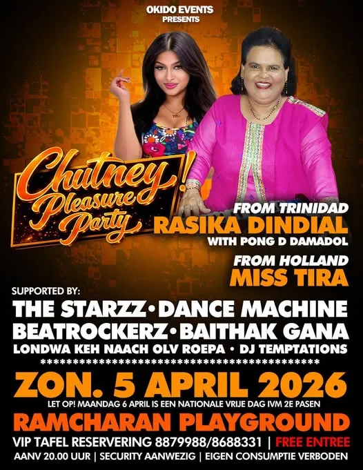 Flyer van Chutney Pleasure Party bij Ramcharan's Playground
