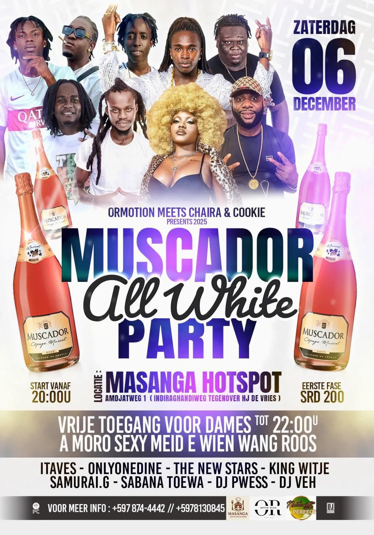 Flyer van Muscador All White Party bij Masanga Hotspot