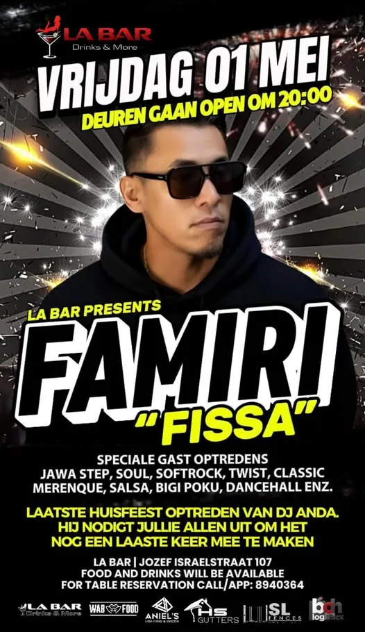 Flyer van FAMIRI "FISSA" bij LA BAR