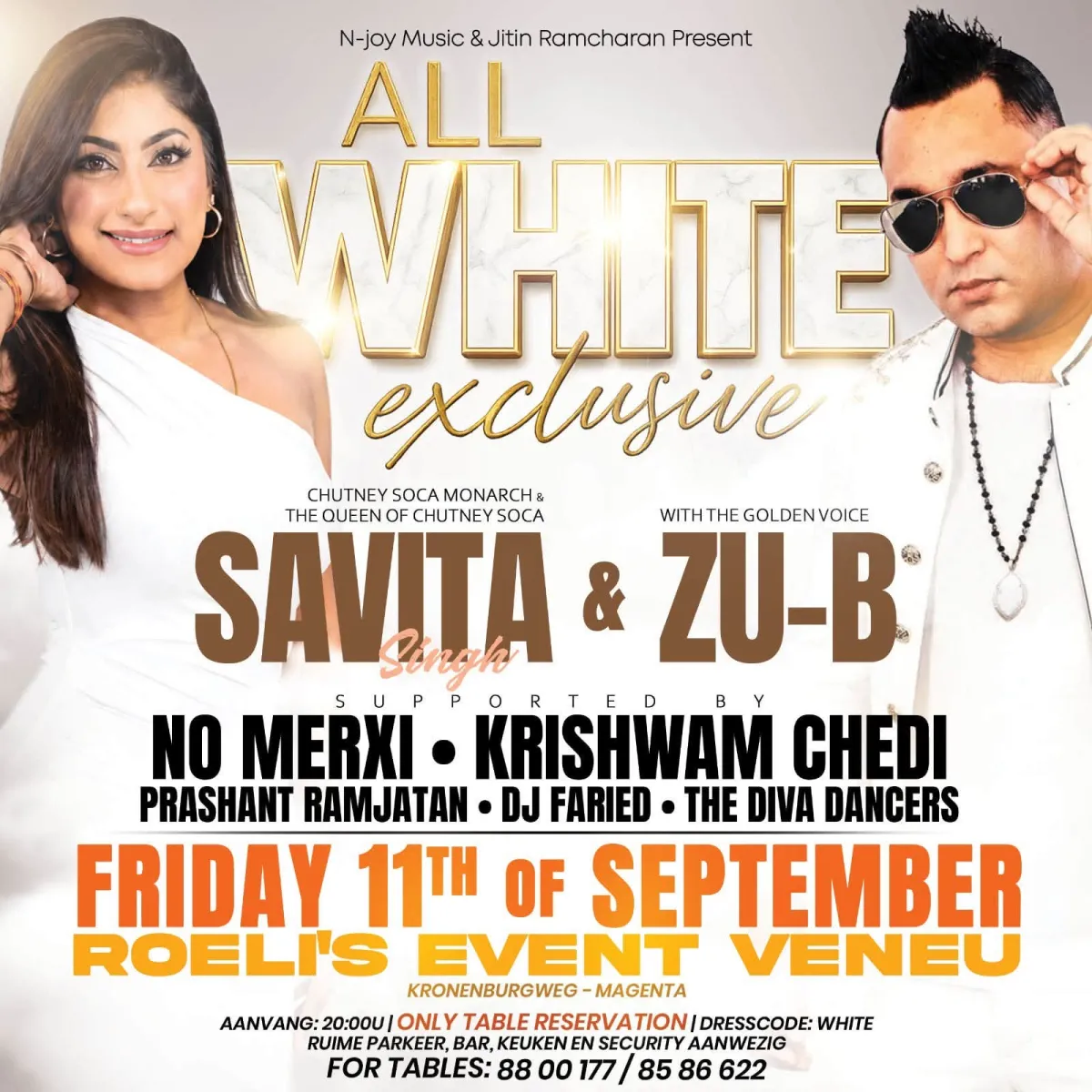 Flyer van ALL WHITE exclusive bij Roeli's Event Venue