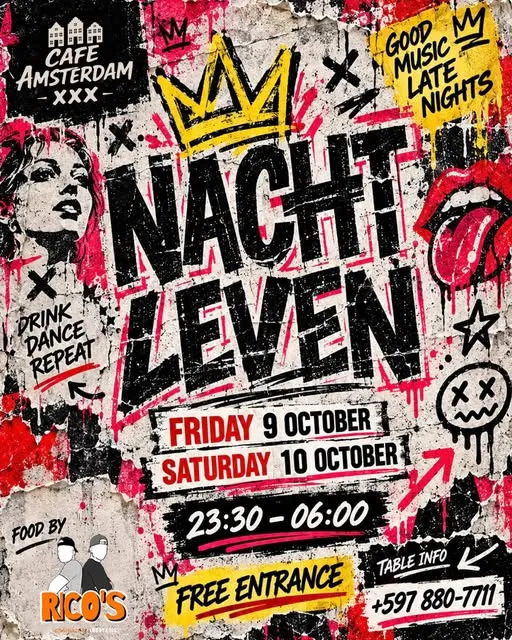 Flyer van NACHT LEVEN bij Café Amsterdam