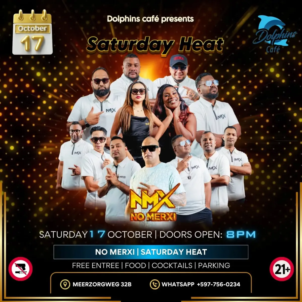 Flyer van Saturday Heat bij Dolphins Café