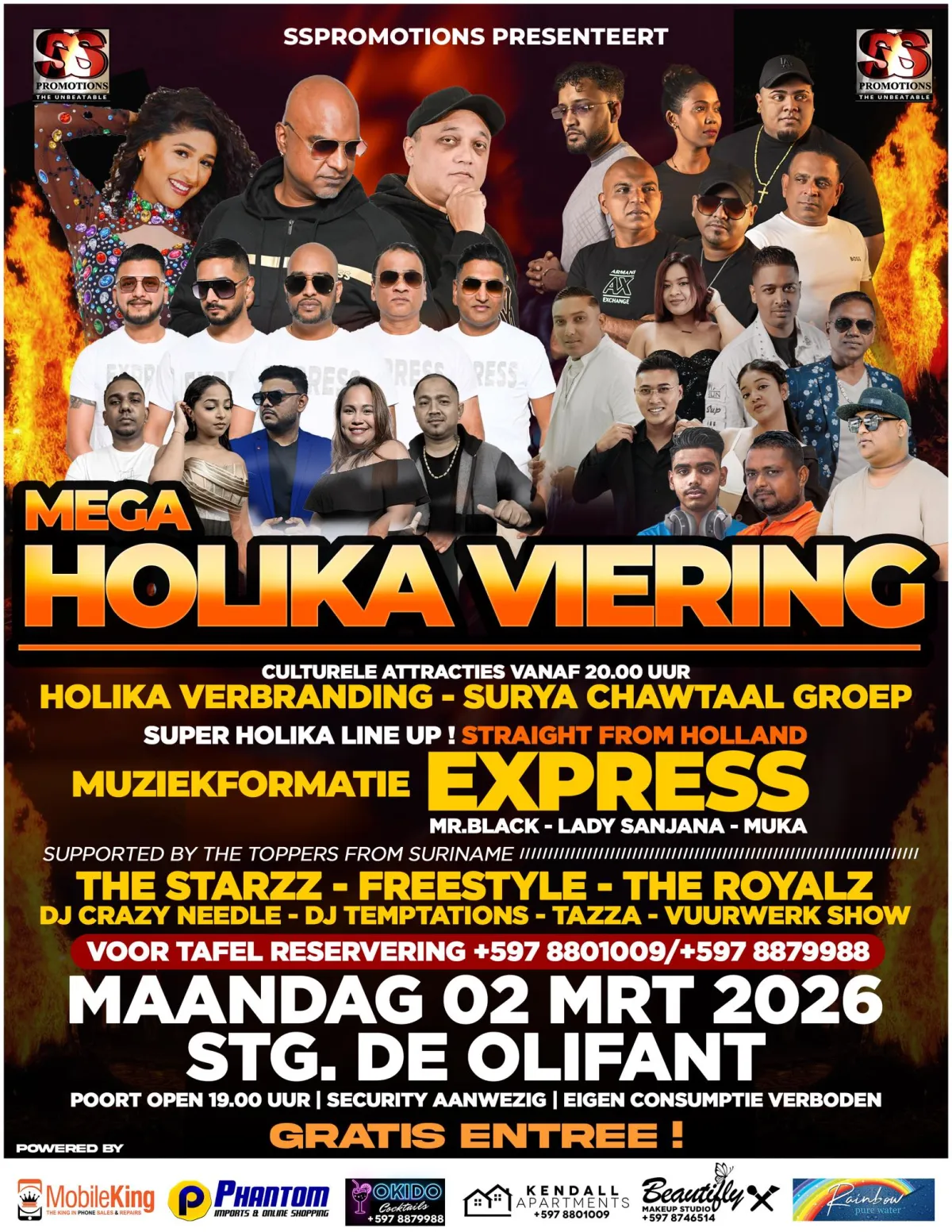 Flyer van Mega Holika Viering bij Stg. De Olifant