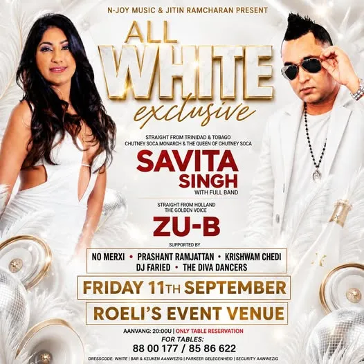 Flyer van ALL WHITE exclusive bij Roeli's Event Venue
