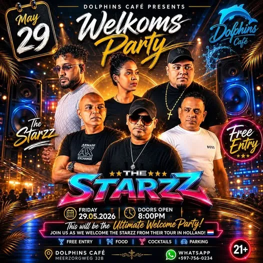 Flyer of Welkoms Party The Starzz at Dolphins Café