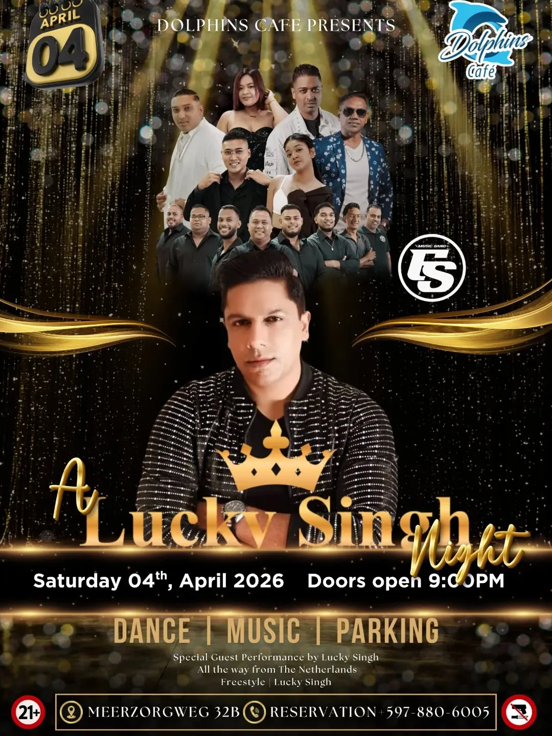 Flyer van A Lucky Singh Night bij Dolphins Café