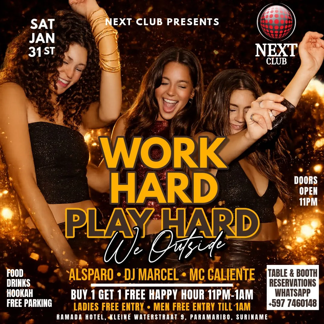 Flyer van Work Hard Play Hard bij Next Club