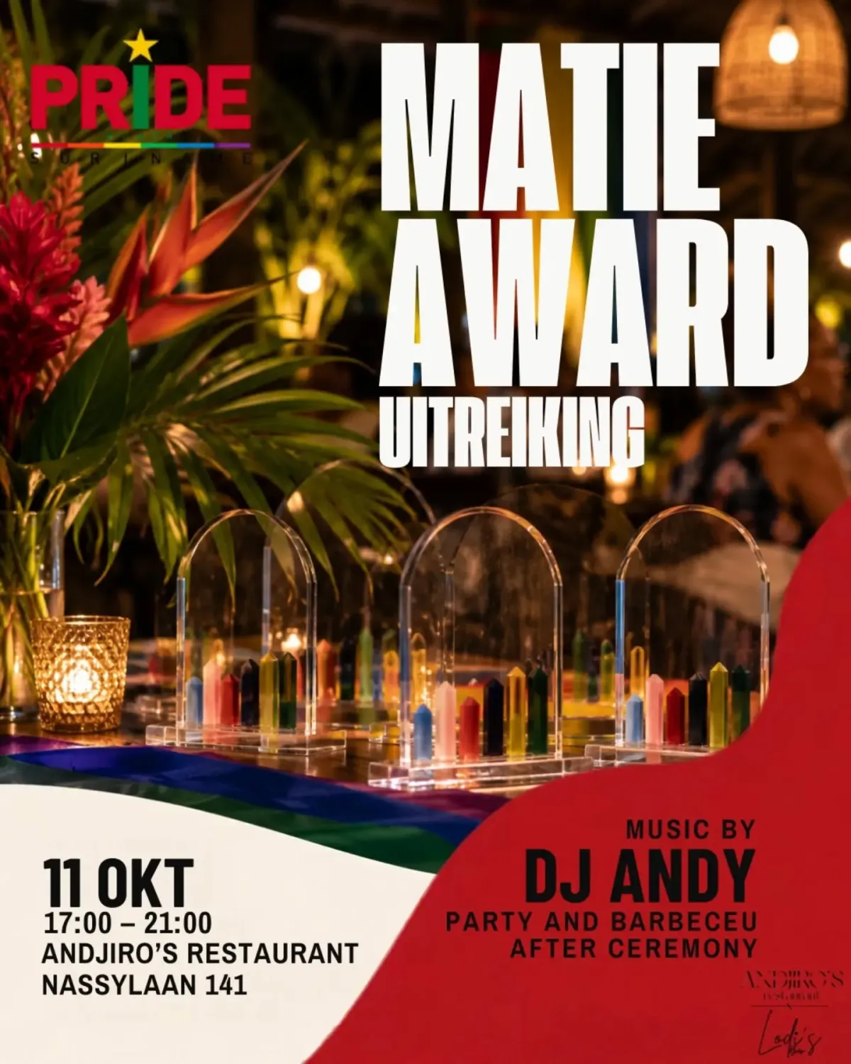Flyer van MATIE AWARD UITREIKING bij Andjiro's Restaurant