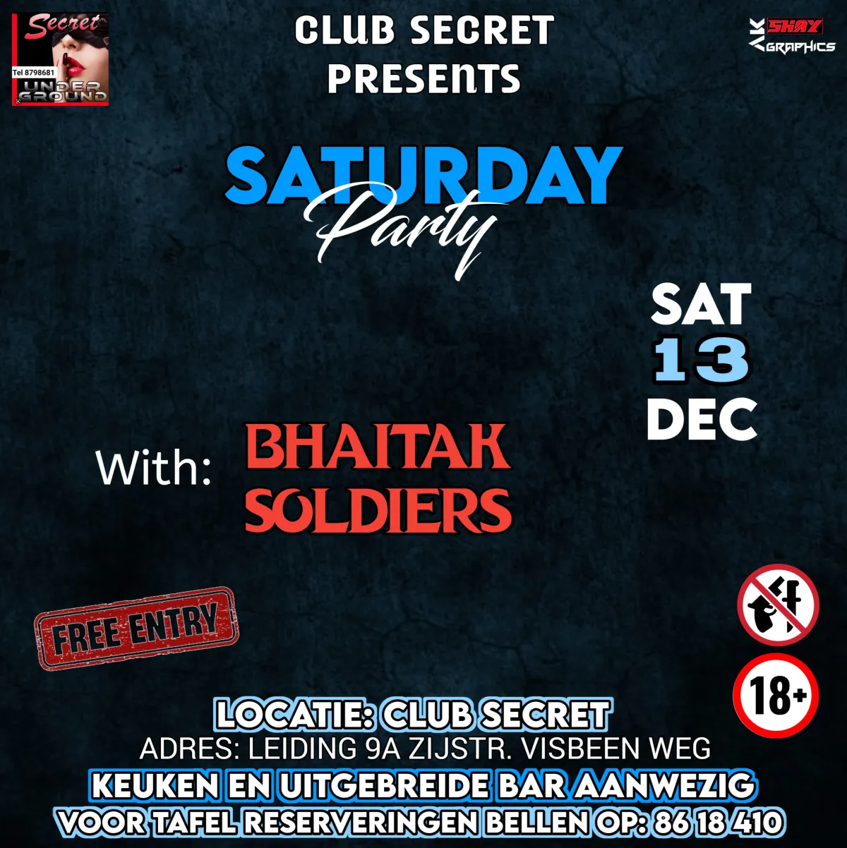 Flyer van Saturday Party bij Club Secret
