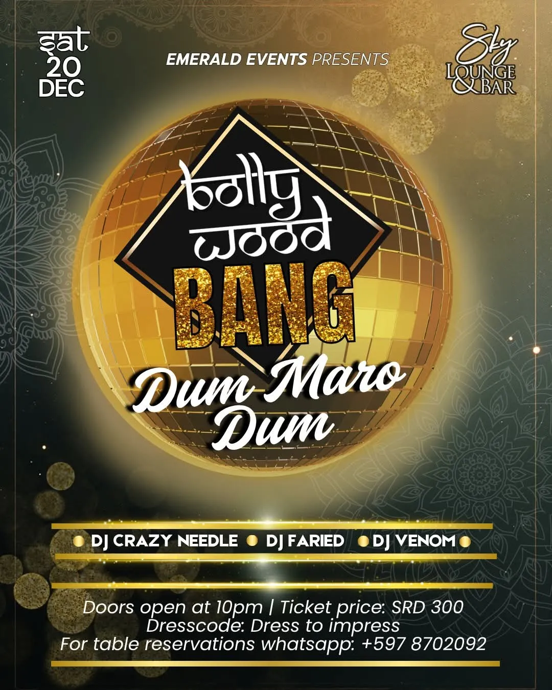 Flyer van Bollywood Bang Dum Maro Dum bij Sky Lounge & Bar