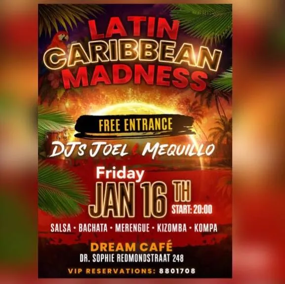 Flyer van Latin Caribbean Madness bij Suriname Dream Cafe